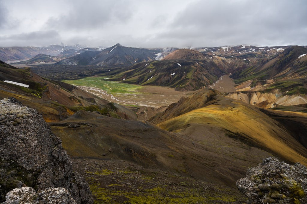 View of the landmannalaugar landscape from the sudurnamur trail