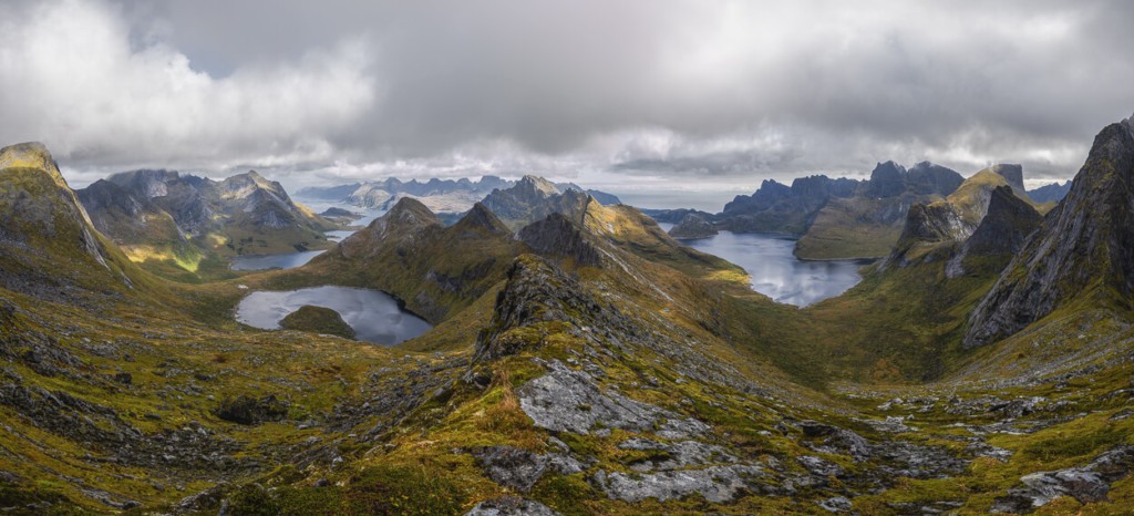 Panorama of the fjord and mountains around the markan hike