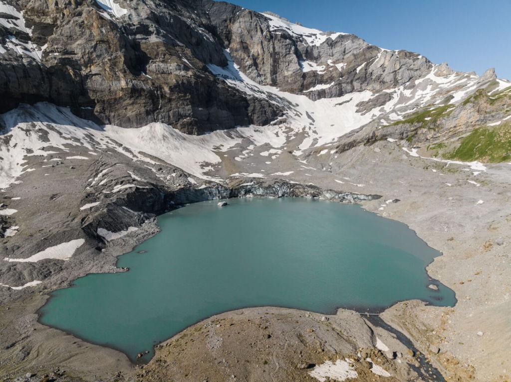 The Griesslisee and its glacier shot from a Drone