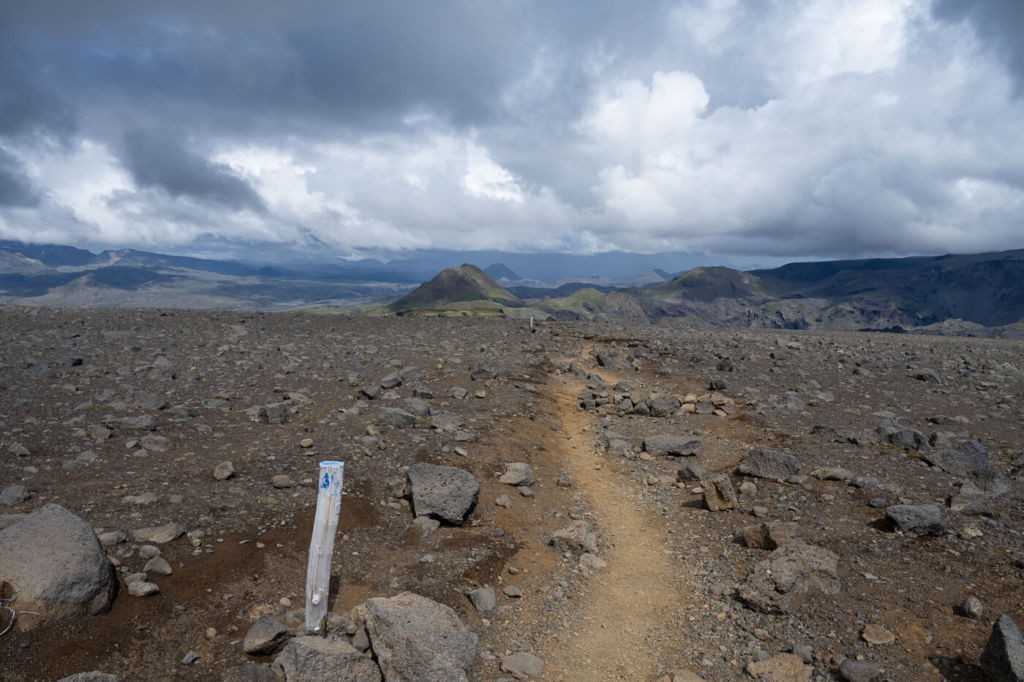 Upper Hvannárgil Canyon Hike view of the trail with a signpost