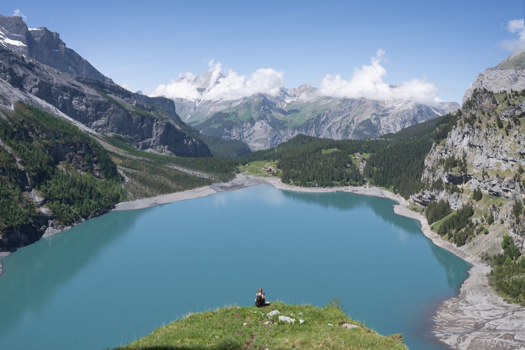 The Turquoise waters of Oeschinensee viewed for the opposite side