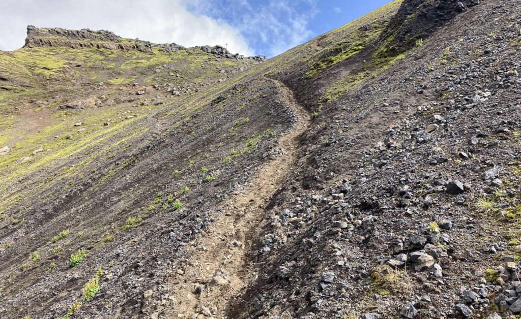 Steep trail on the mountainside in iceland