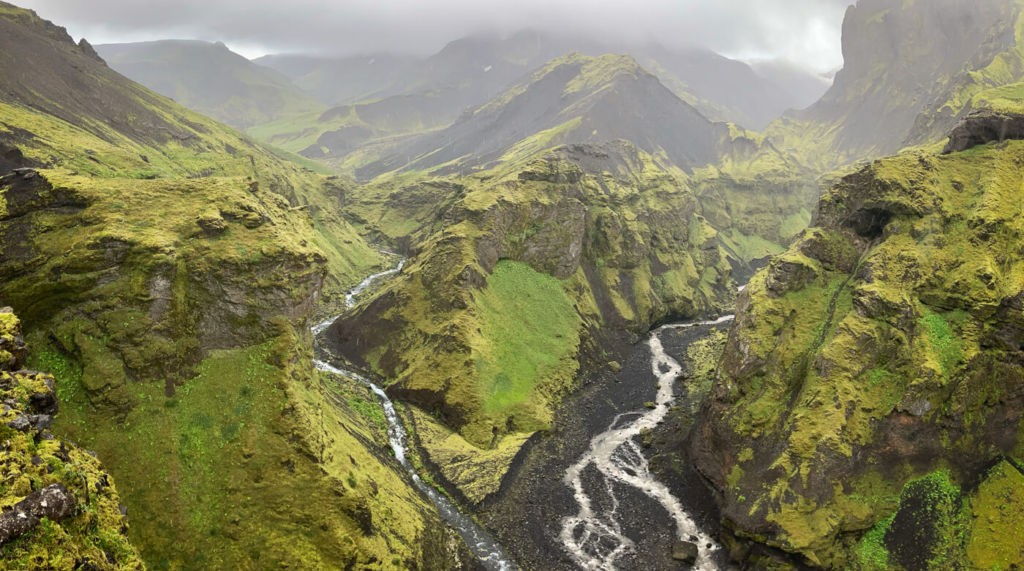 Converging rivers in the Hvannárgil Canyon in Thorsmork, iceland