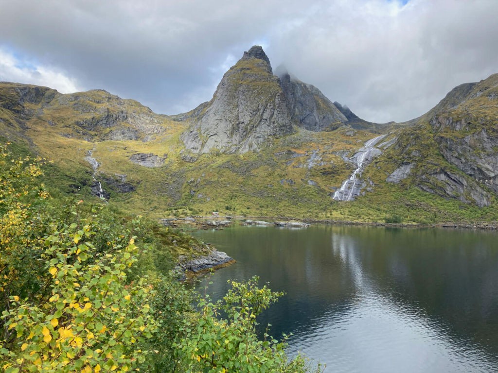 View from the trail to veinestinden toward Djupfjorden in the Lofoten Islands