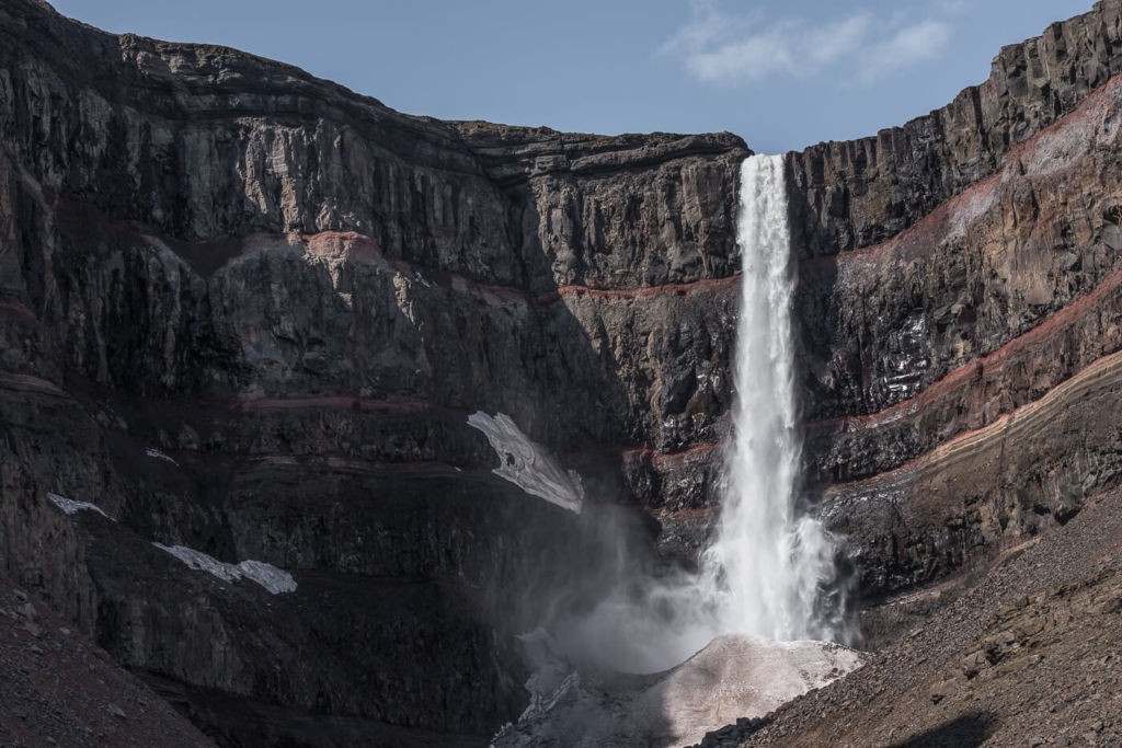 Hengifoss, a waterfal ldropping from a cliff in Iceland
