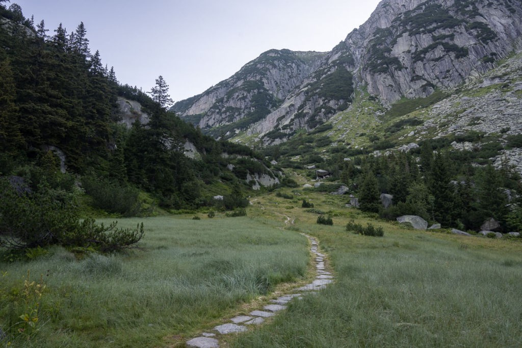 Trail paved in stone on the Gelmersee hike in the Swiss alps