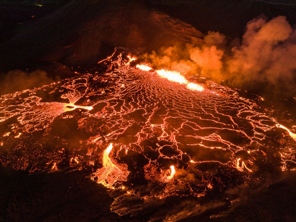 Drone view of the Fagradalsfjall Eruption in Meradalir