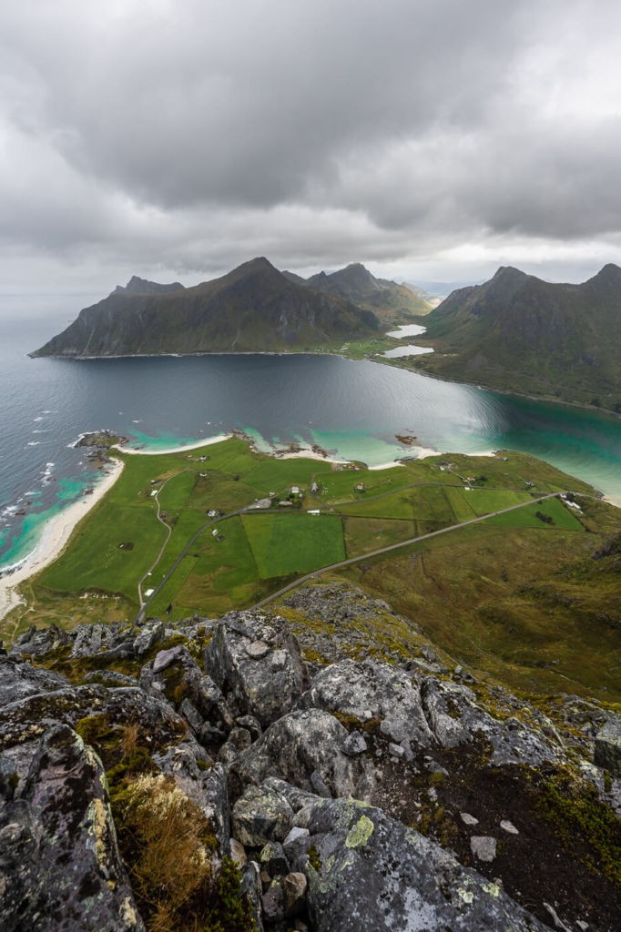 View over Skagsanden beach from the top of Flakstadtind.