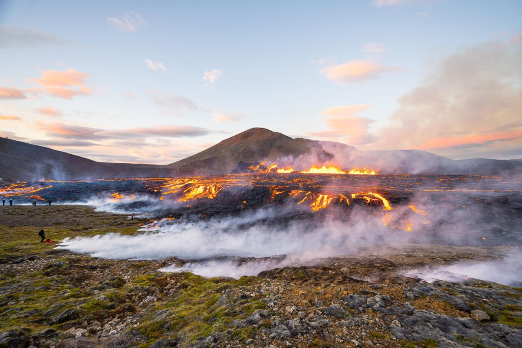 View of the Eruption and lava field at the Fagradalsfjall 2022 eruption site