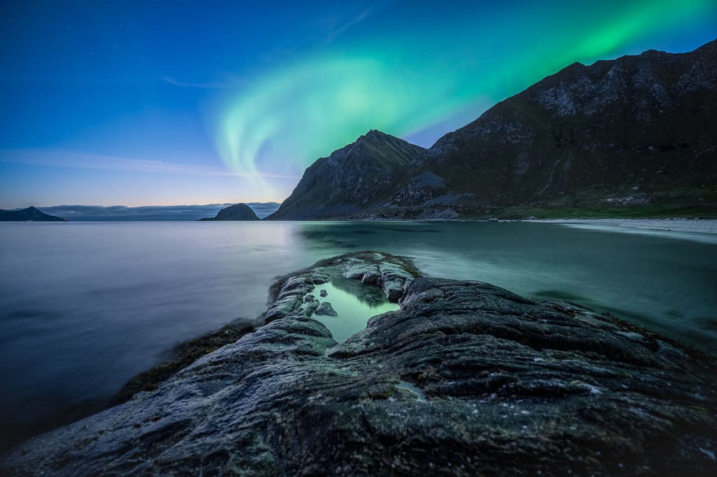 Aurora Borealis above the sea in Norway