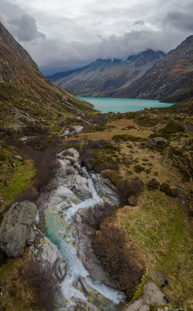 Vertical panorama of one of the rivers feeding the lake