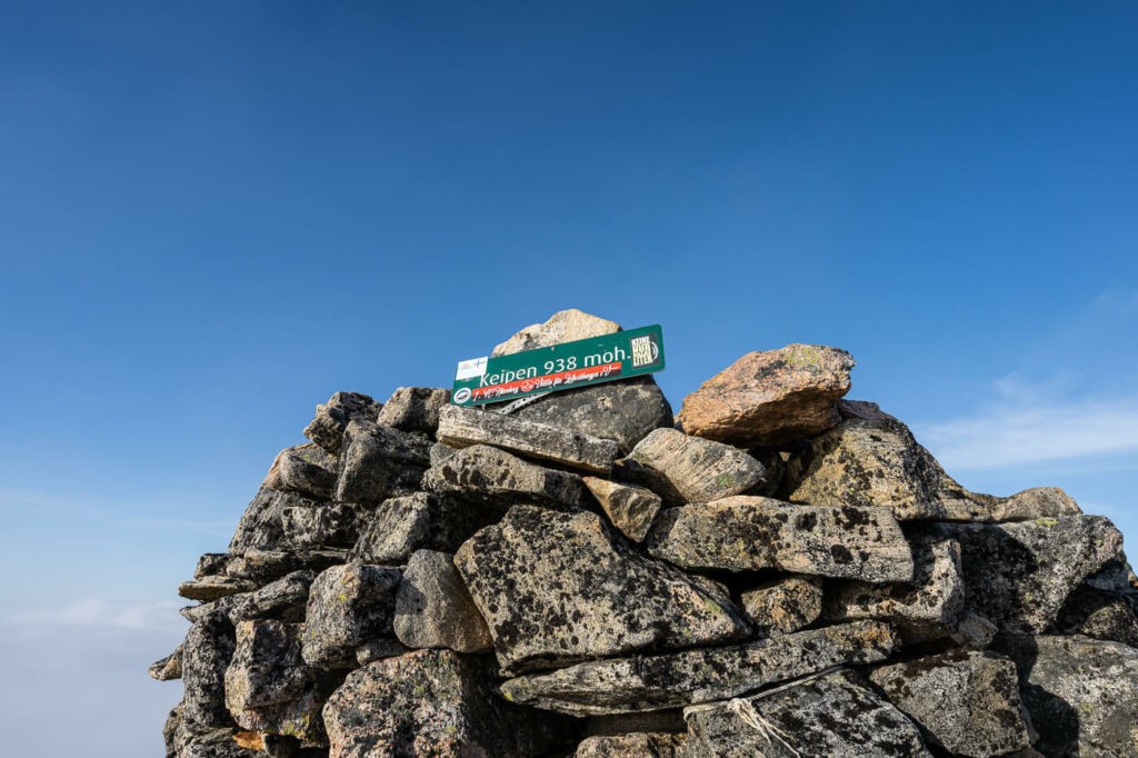 A cairn on the summit of Keipen a mountain in the Island of Senja