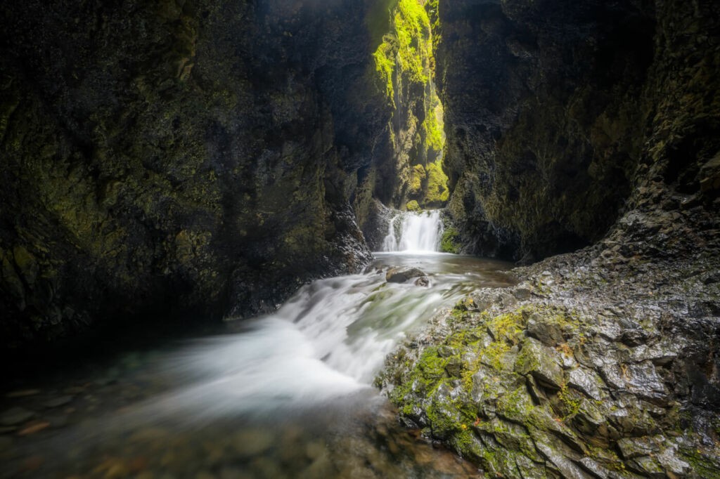 Narrow canyon with waterfalls