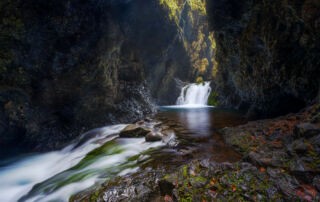 Hike to Nauthúsagil and Nauthúsafoss in a hidden narrow gorge with a waterfall