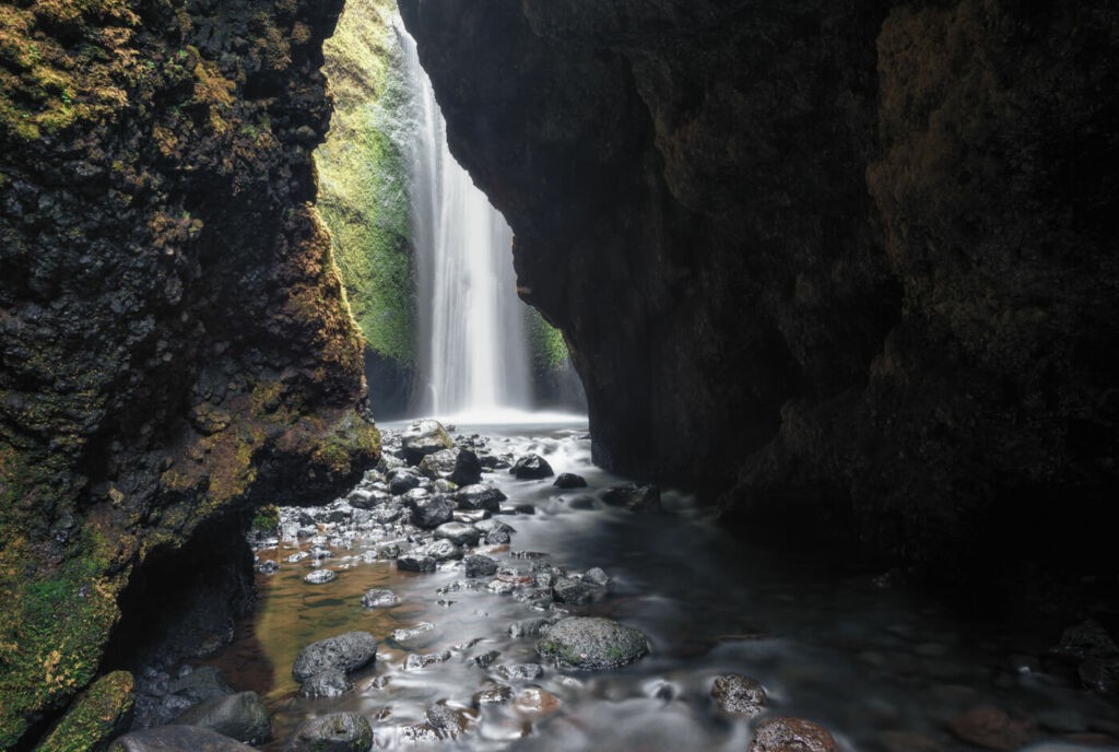 Nauthúsafoss a waterfall in a hidden gorge on the Nauthúsagil trail