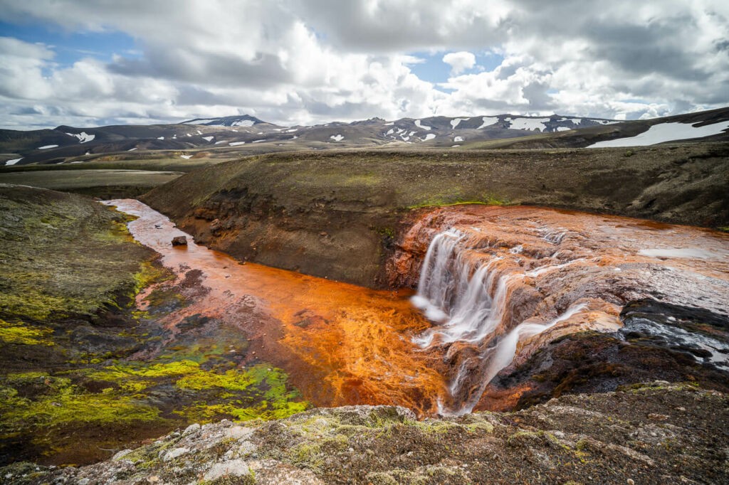 A red waterfall in the highlands of Iceland