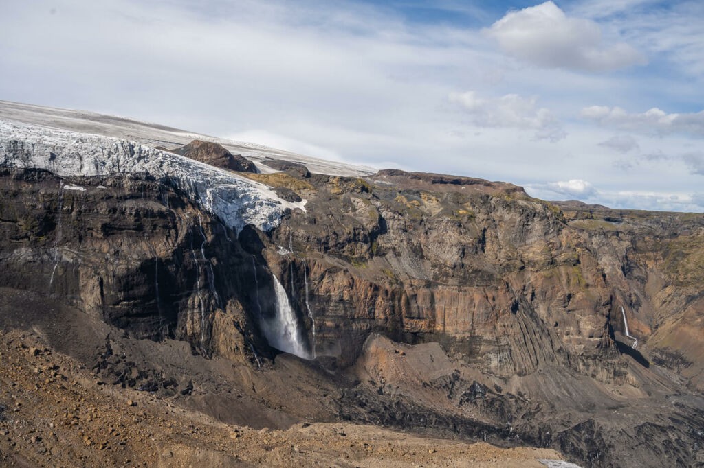 Gigantic waterfall falling from the Huldujökull glacier