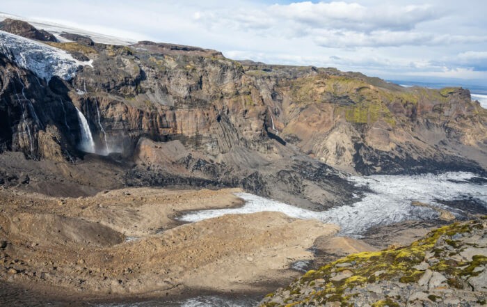 Huldujökull glacier and waterfalls on a hike in Þakgil