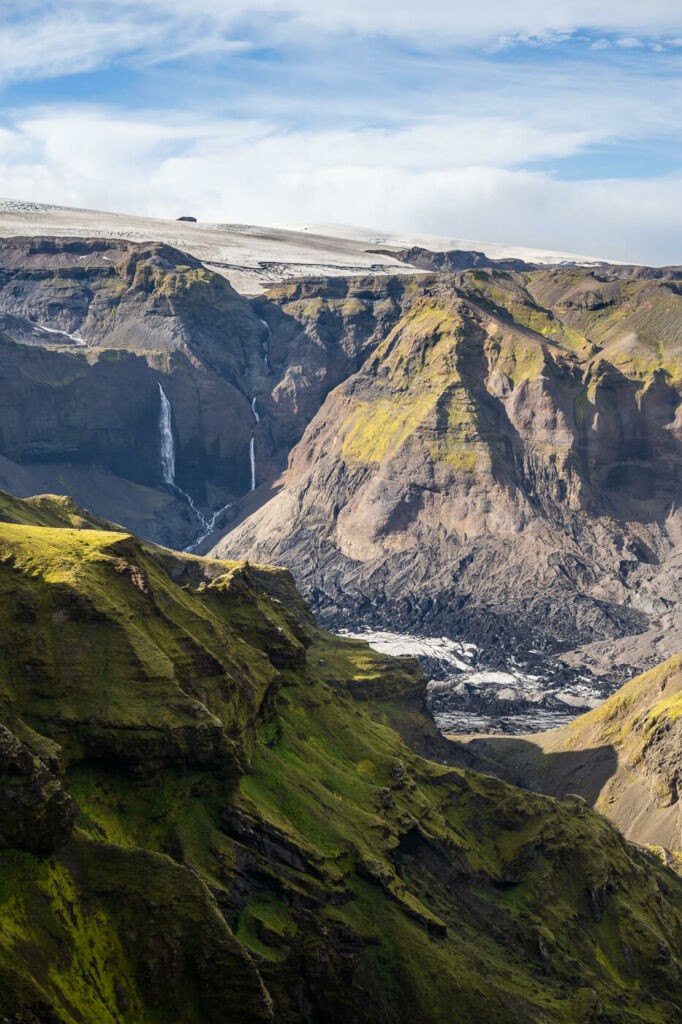 huge waterfalls in a hidden gorge in south Iceland