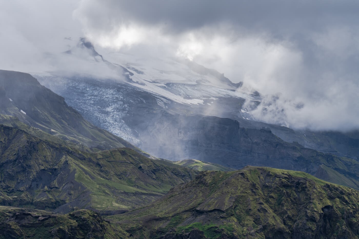a glacier on a rocky landscape in Iceland in Thorsmork