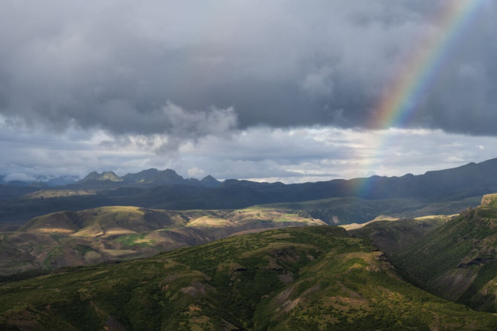 Rainbow over Thórsmörk on the The Stangarháls Hike 
