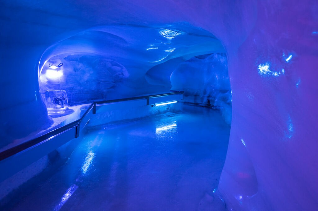 Titlis glacier Cave lit in BLue
