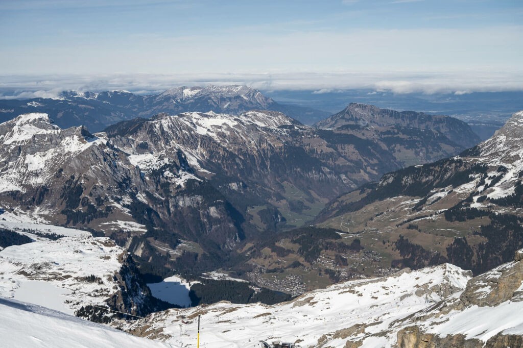 View north of titlis with mount pilatus in the background.