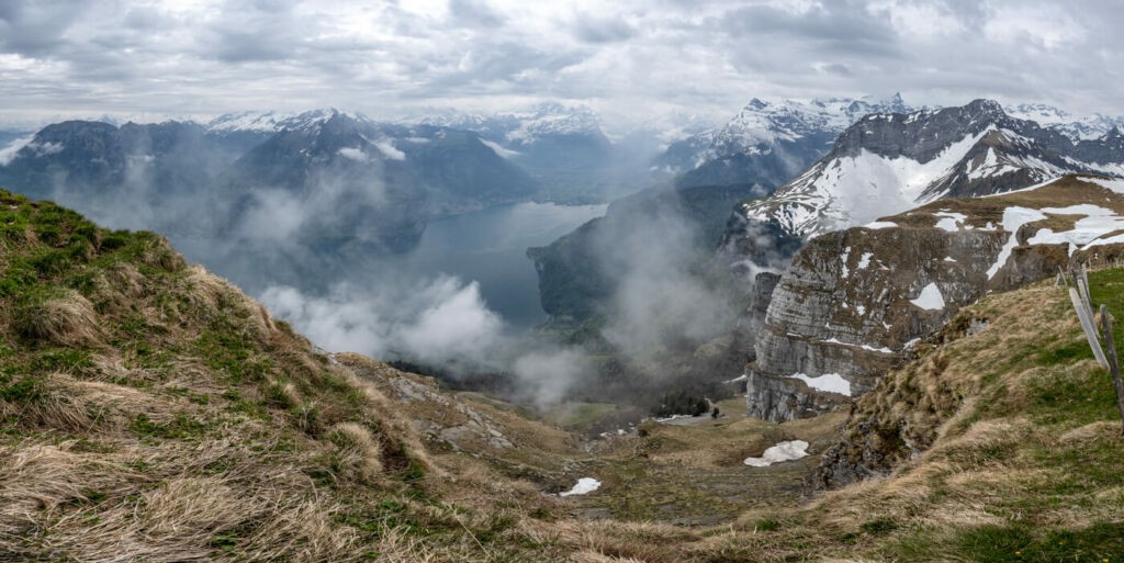 Panoramic view from the Summit of the Niederbauen with views over lake lucerne