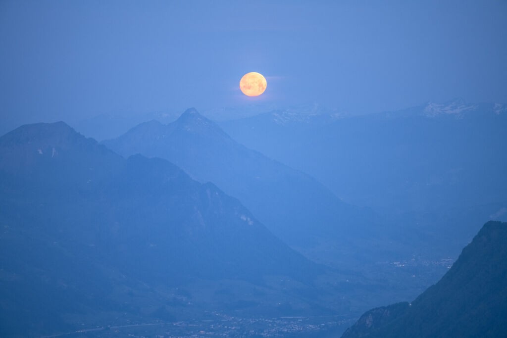 Moon Rising above Lake Lucern in Central Switzerland.