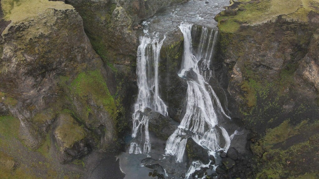 Drone Photo of an Iceland waterfall in the highlands.