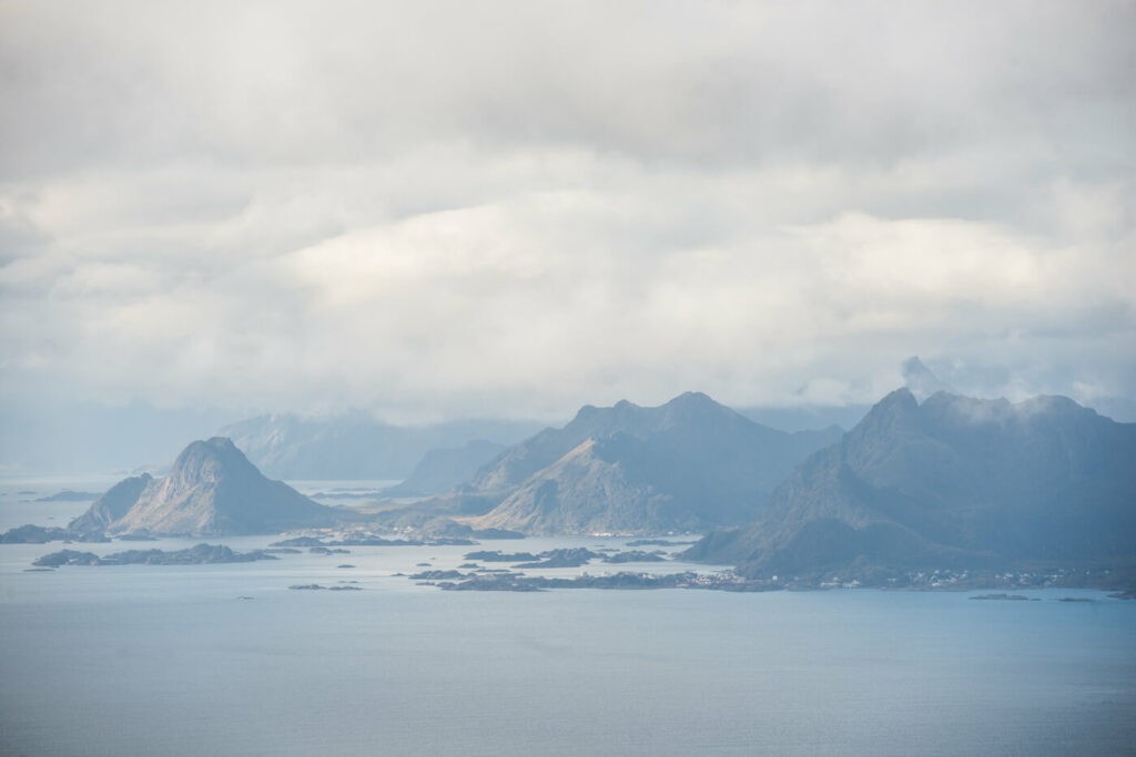 Mountains around a fjord in the Lofoten Islands