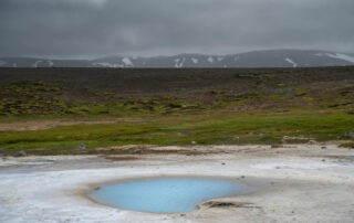 BLue Geothermal Pool in Hveravellir geothermal Area on a cloudy day
