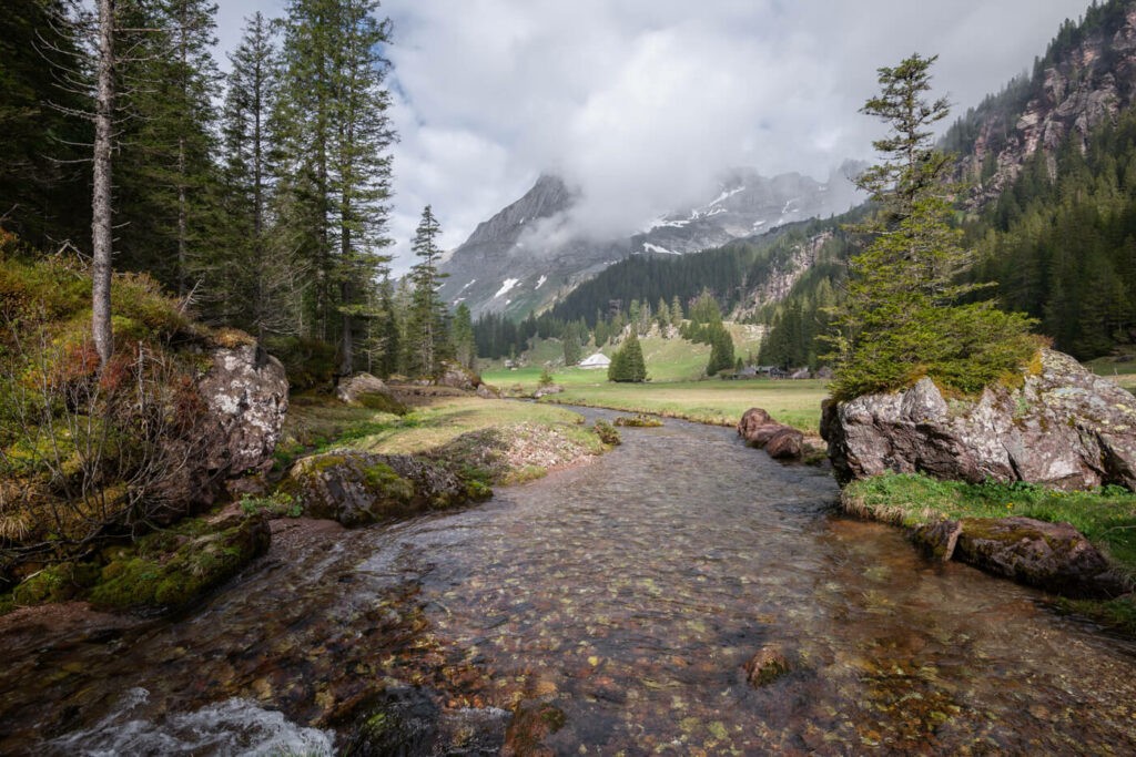 River on a high plateau in the alps in Switzerland 