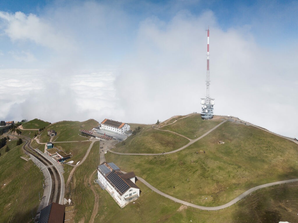 Drone shot of the mount Rigi summit