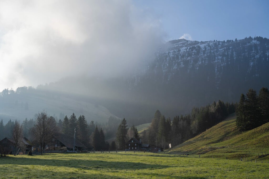 Seebodenalp and mount Rigi in the clouds