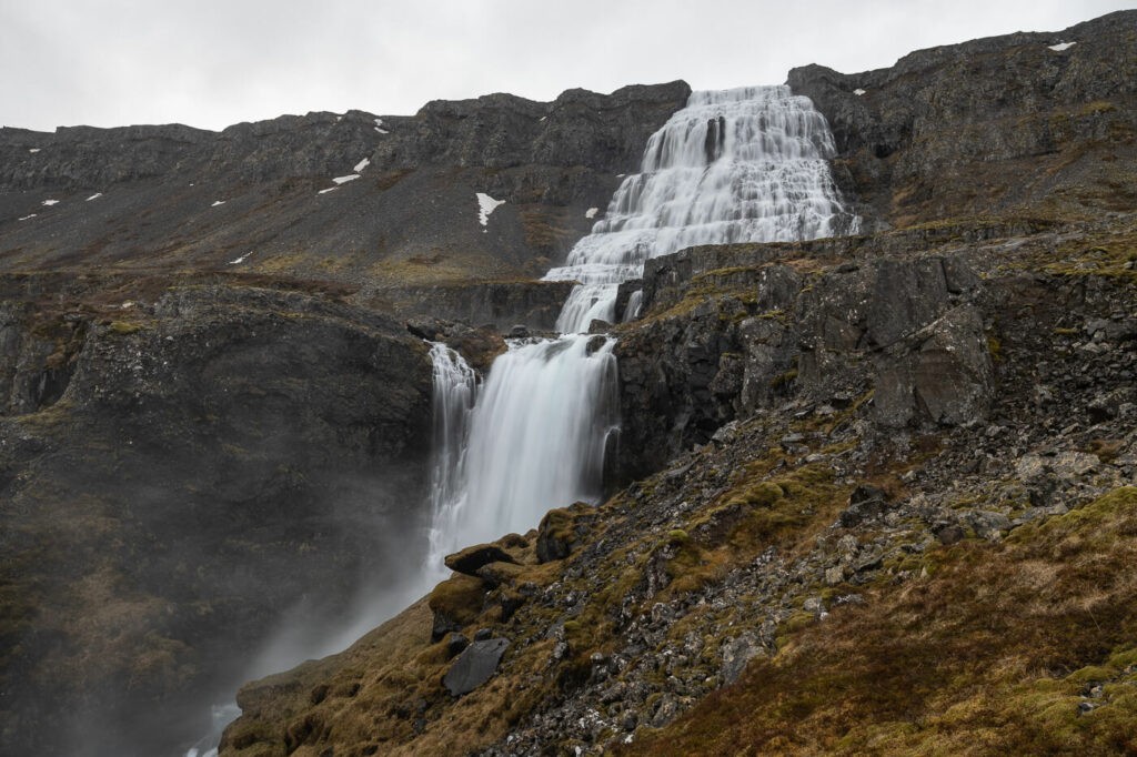 Hæstahjallafoss waterfall with Dynjandi in the background