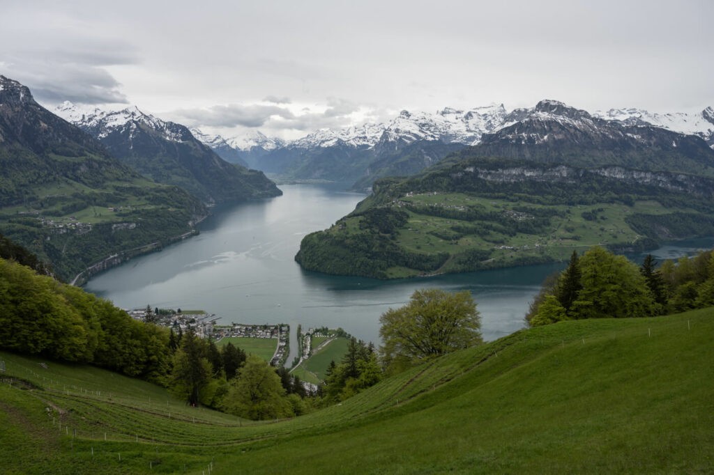 Lake Lucerne on a cloudy day in Spring
