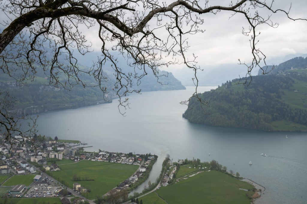 Brunnen on lake luzern viewed from a hike to the rigi Stockflue