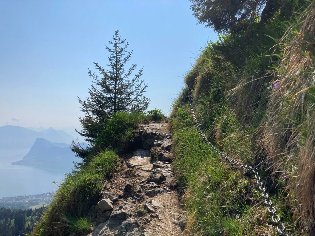 Exposed section of a hiking trail on mount Pilatus.