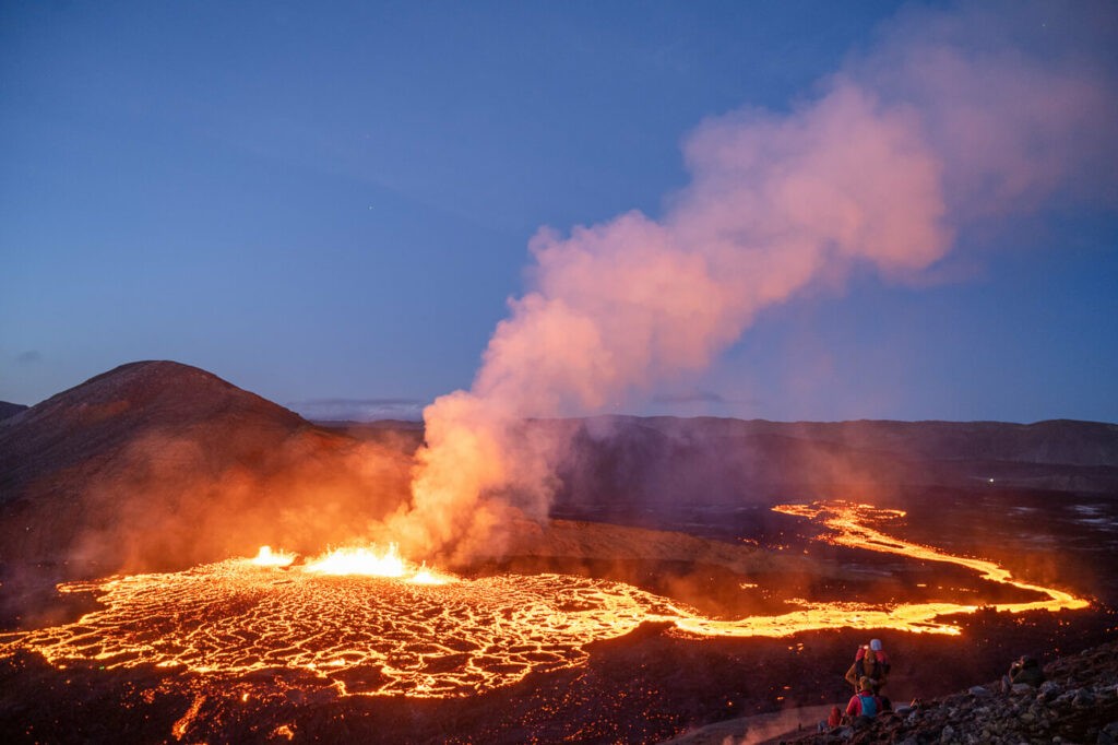 Lava flowing in Iceland during the Fagradalsfjall eruption in 2022