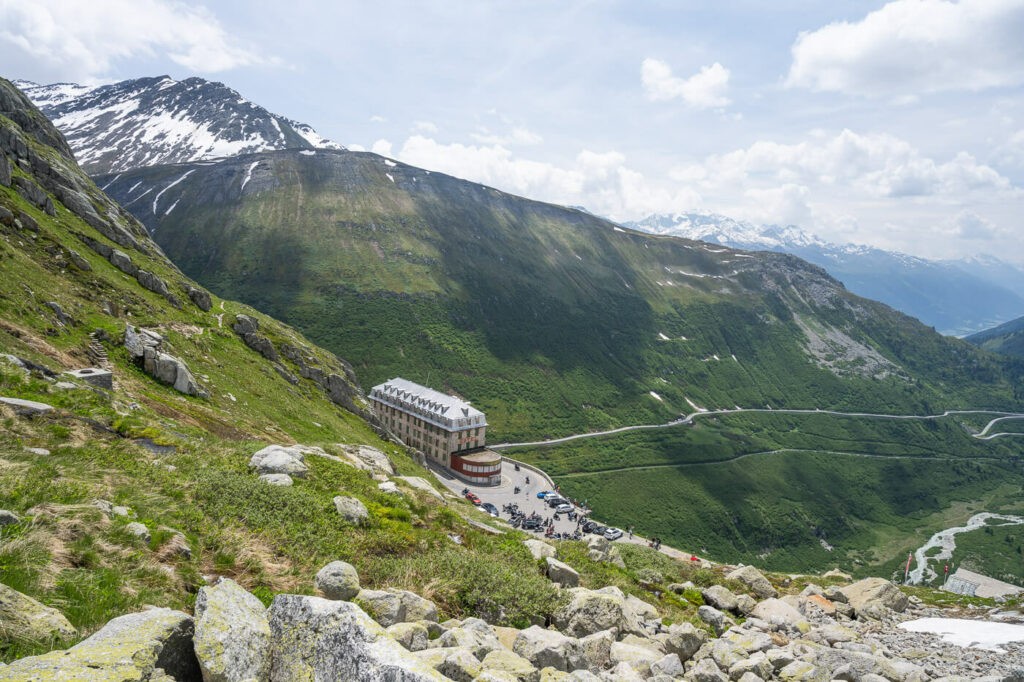 Hotel Belvedere on the Furkapass on a sunny day