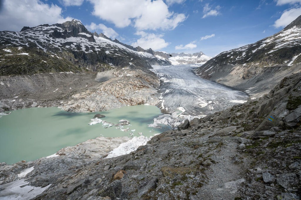 Trail above a glacier in the swiss alps