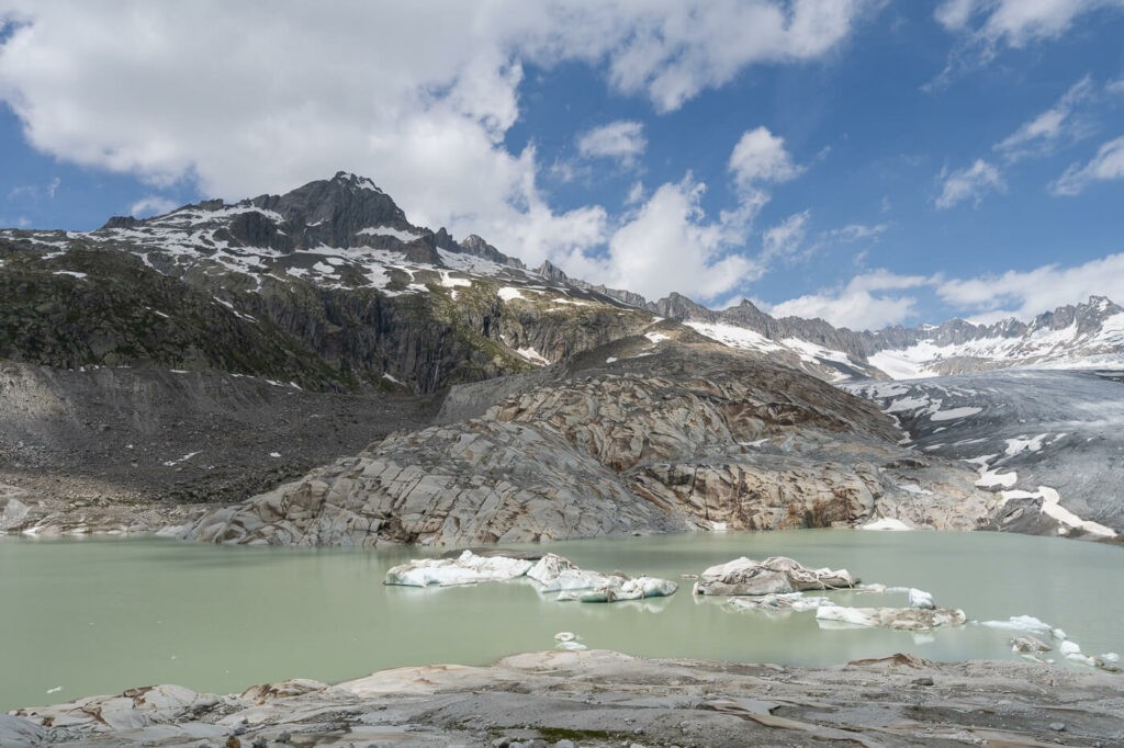 Glacier and icebergs at the Rhone Glacier in switzerland