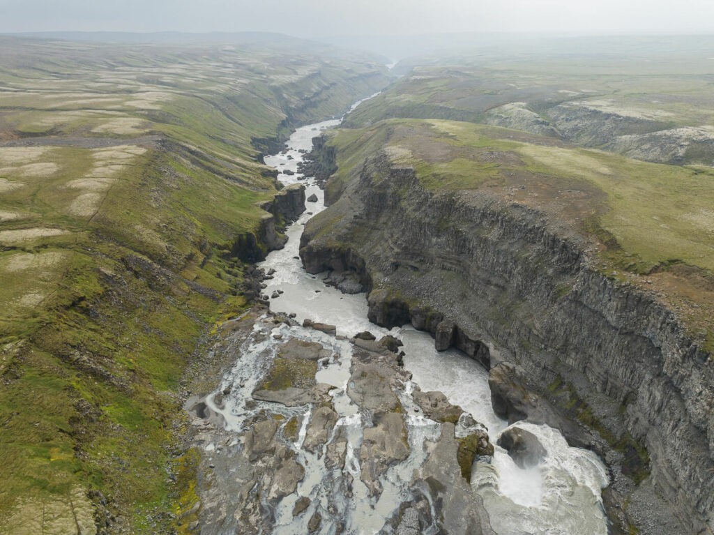 Dynkur waterfall from above, aerial photo