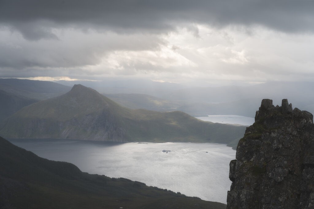 Panoramic view of the mountains on the island of Senja, around the village of Skaland.