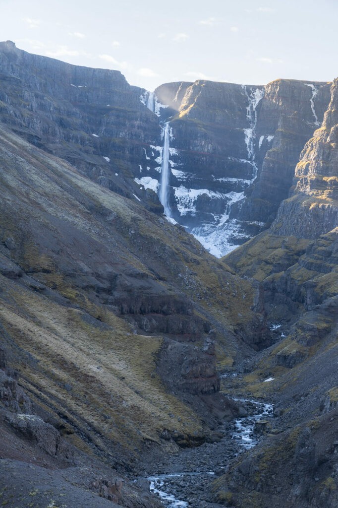 Strutsfoss with snow on a early morning in late spring