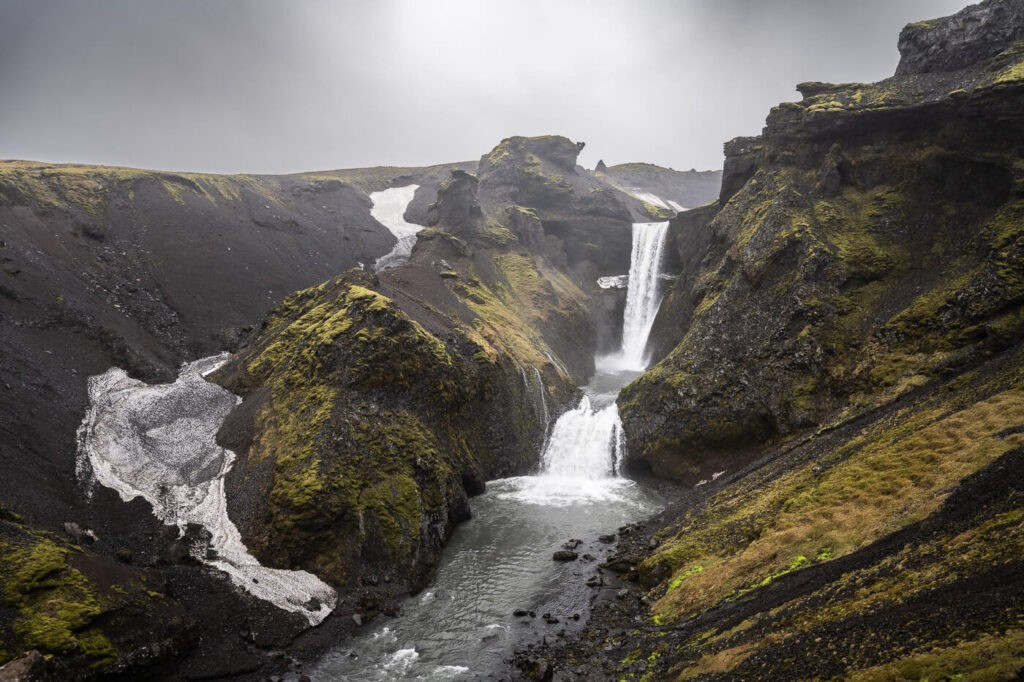 Miðfoss, Neðstifoss waterfalls of the waterfall way hike in Iceland