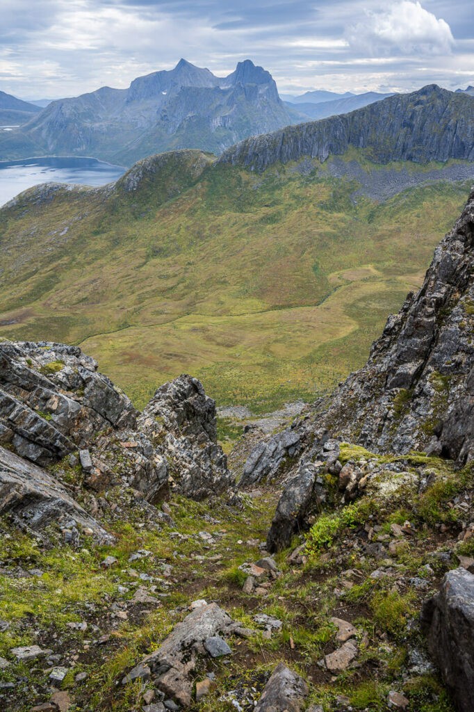 Steep trail leading to Inste Kongen and Kongeporten in a remote Norwegian fjord 