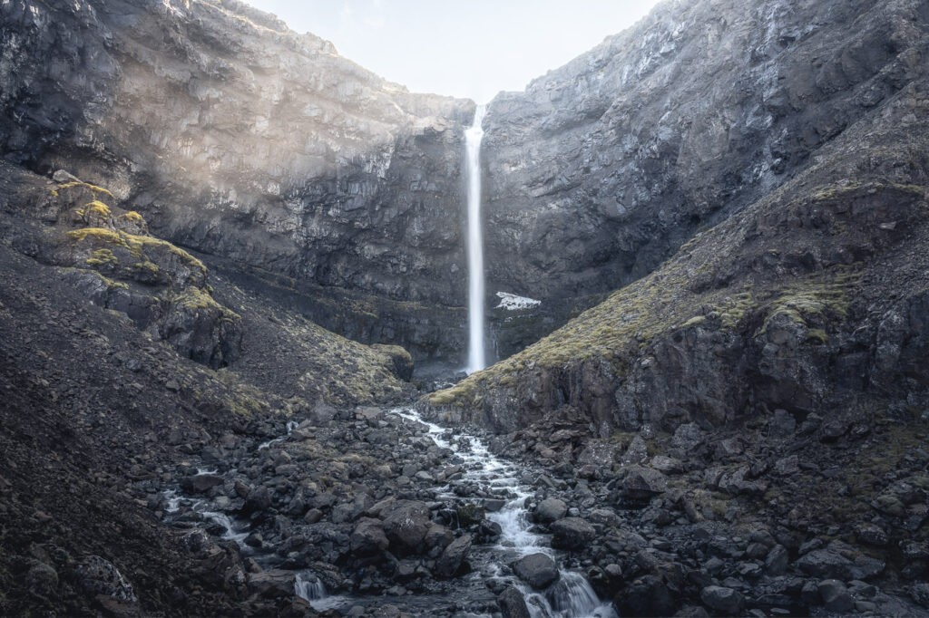 View of Flögufoss, a beautiful waterfall in East Iceland