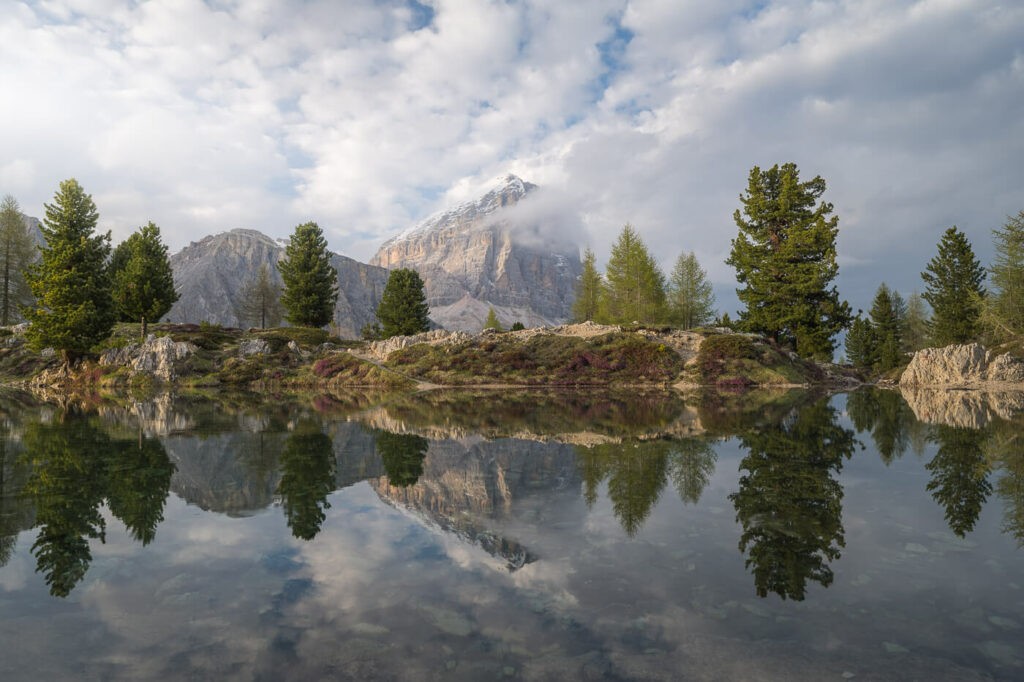 Tofana di Rozes Reflecting into the still waters of Lago di Limides